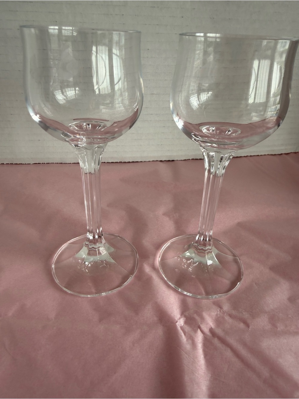 Vintage Pair of Crystal Tulip Fluted Column Stemmed Liqueur Glasses